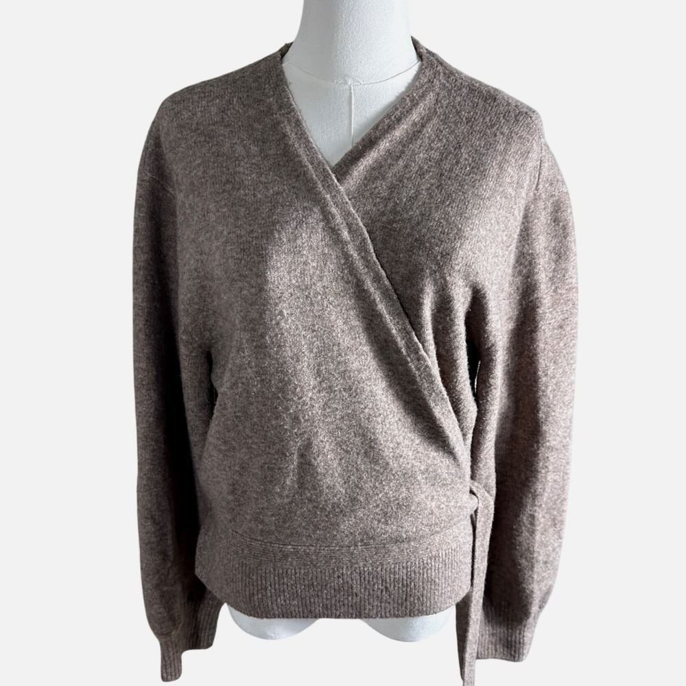 & Other Stories Los Angeles Atelier Wrap Sweater Taupe Wool Blend Large